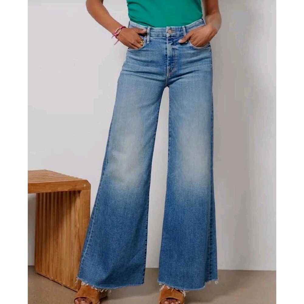Mother The Roller Size 28 Wide Leg Riding The Cliffside Raw Hem Stretch